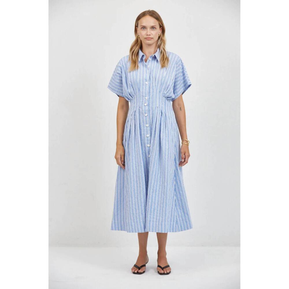 NEW A.REN aster striped shirtdress in light blue